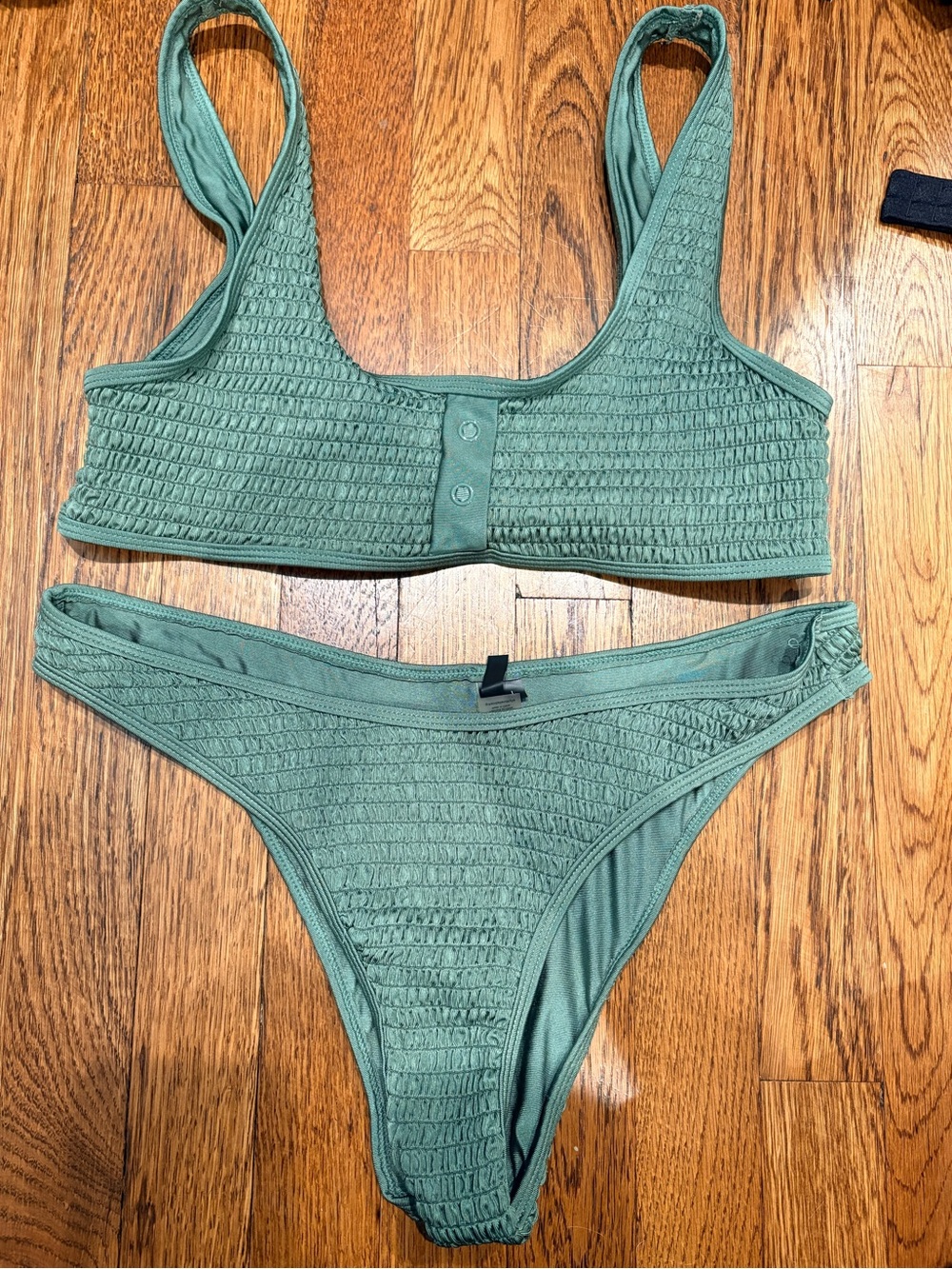 Kendall & Kylie Smocked Two-Piece Bikini in Sage Green - Picture 1 of 4
